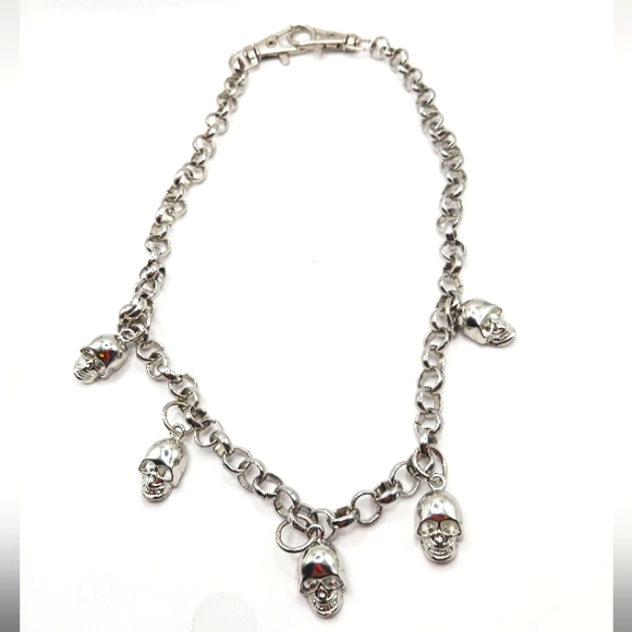 None Jewelry - Four Skull  Goth Silver Tone Necklace-19 inches